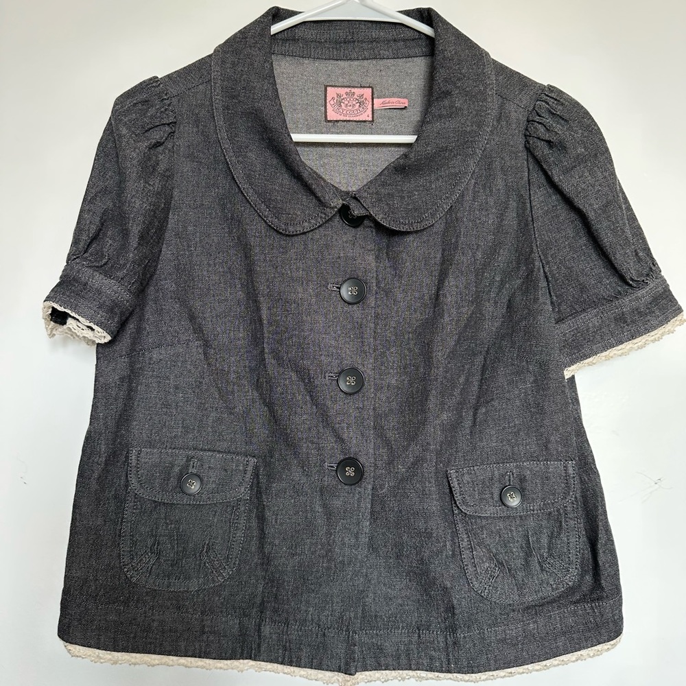 Juicy Couture Gray with Lace Details Jacket Top Size Small